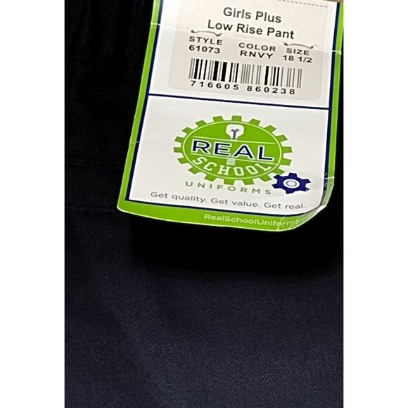 Real School School Uniform 18 1/2 Navy Girls Plus Flat Front Low Rise Pant‎ - Picture 2 of 5